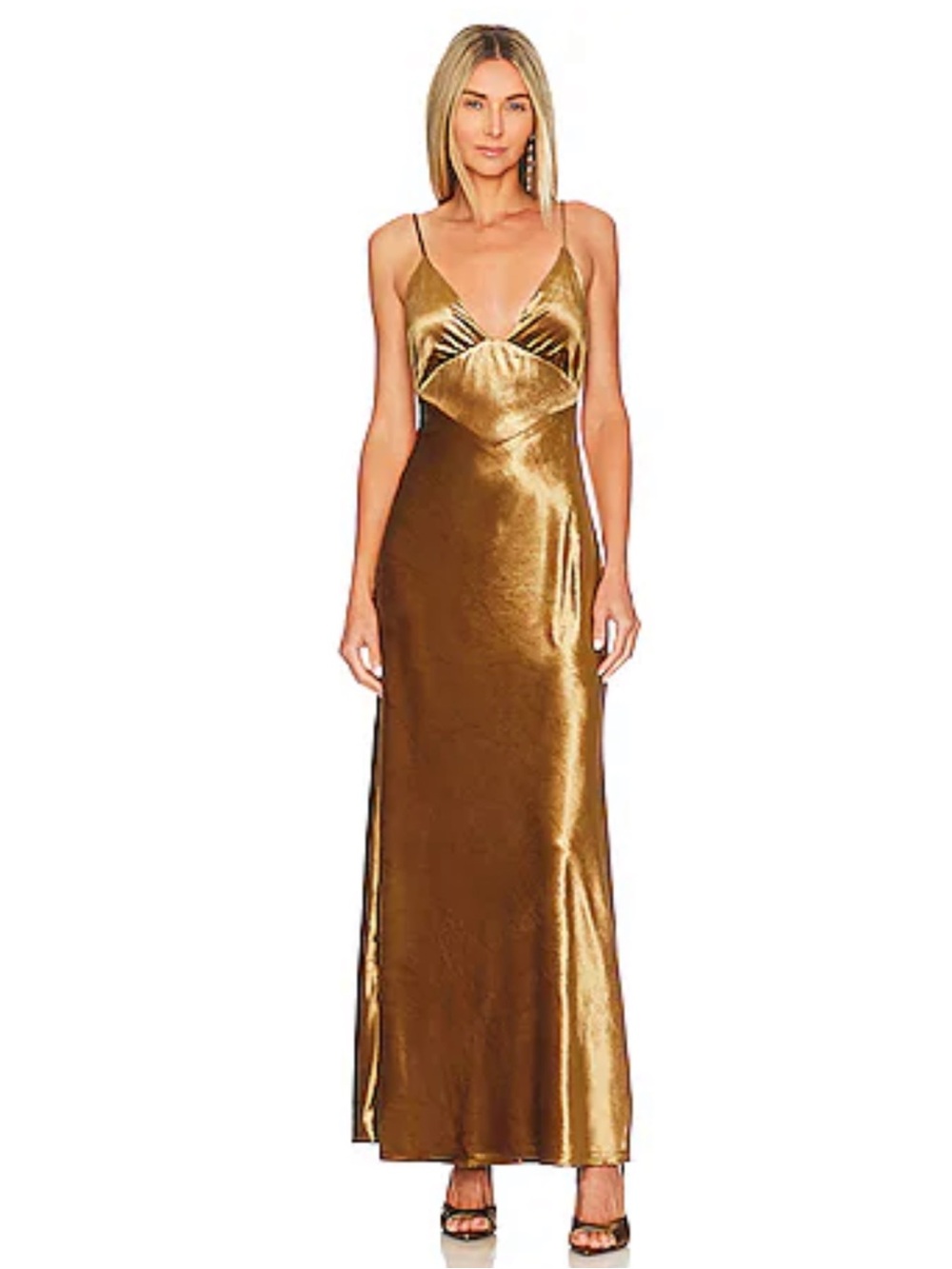 Bardot Metallic Gold Satin Slip Maxi Dress